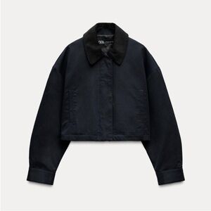 NWT Zara Women's Cropped Utility Jacket Navy/Black